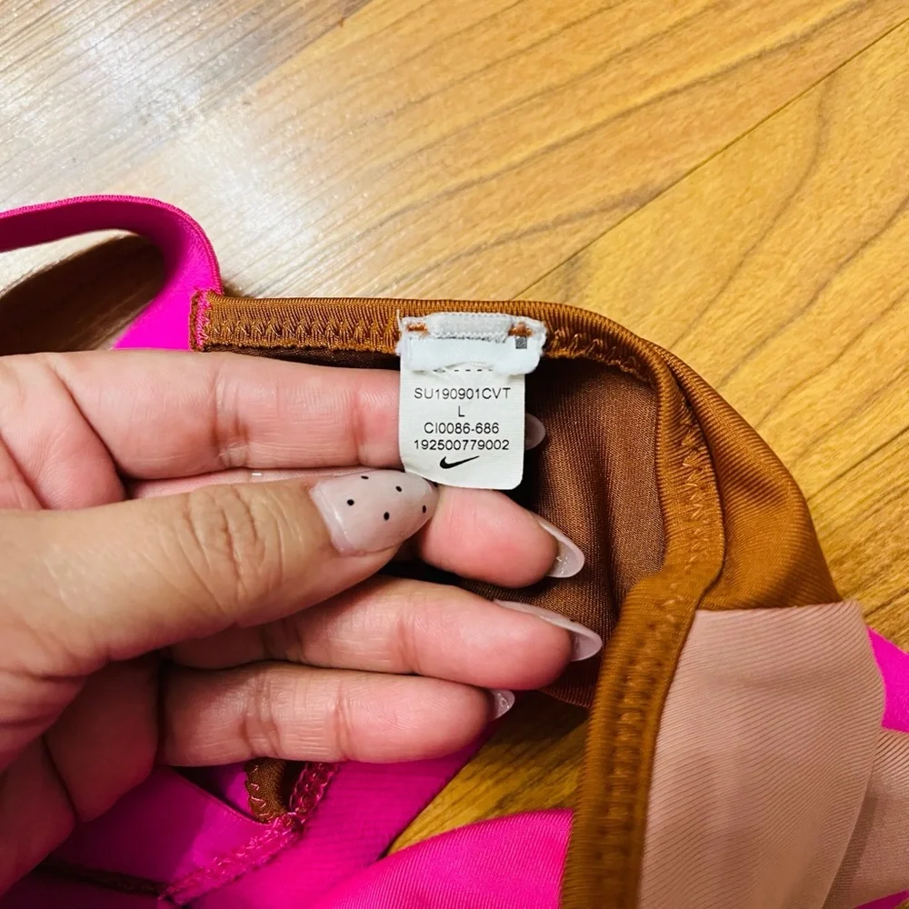 NIKE Colorblock Sports Bra – Pink Brown Retro Athletic – Size Large y2k